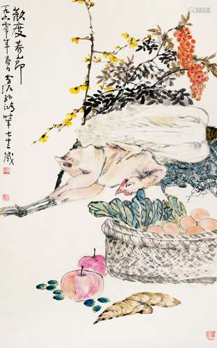 孙雪泥(1889-1965) 欢度春节 立轴 设色纸本