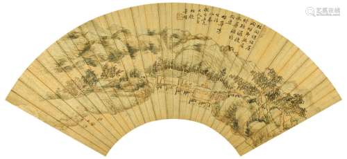 董耀(1800-1883) 仿华亭山水 镜心 设色金笺