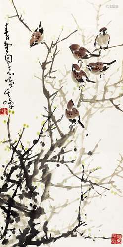 孙其峰(b.1920) 群雀图 立轴 设色纸本