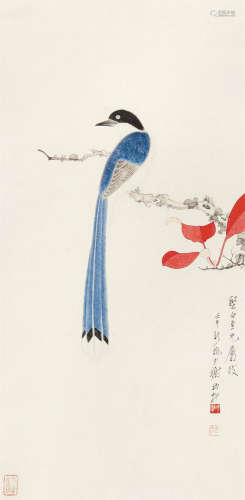 红叶小鸟 绘画 镜片 纸本