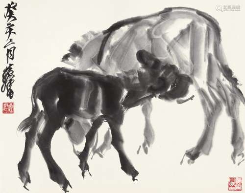 黄胄 哺育图 水墨纸本 镜心 1983年作