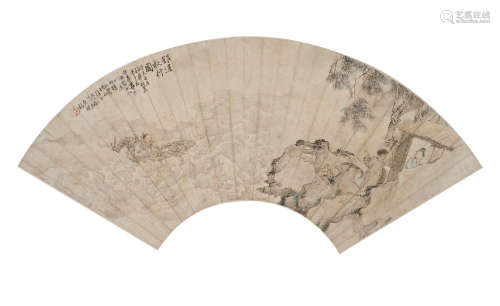 钱慧安 1871年作 银汉秋行图 扇面立轴 设色纸本