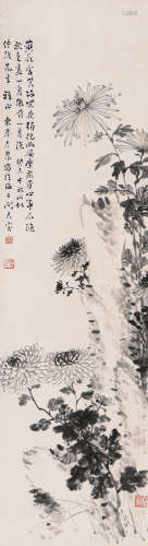 邓怀农癸未（1943年）作 水墨菊石 立轴 水墨纸本
