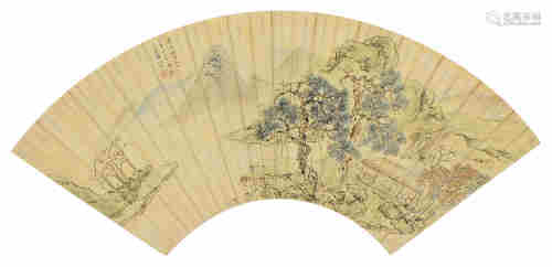 文鼎丙申（1836年）作 青绿山水 扇面 设色纸本