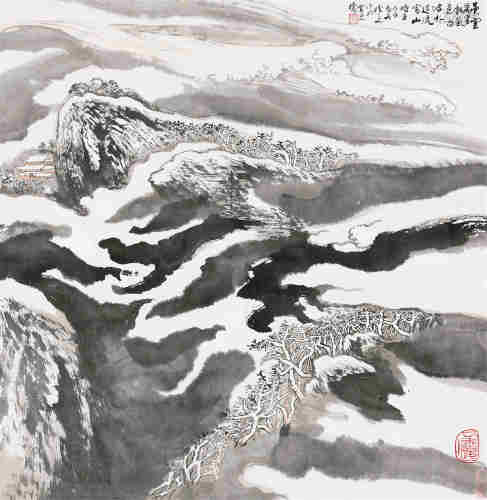 陆一飞戊辰（1988年）作 雪山云景图 镜心 水墨纸本