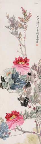 张书旂戊寅（1938年）作 花卉 立轴 设色纸本