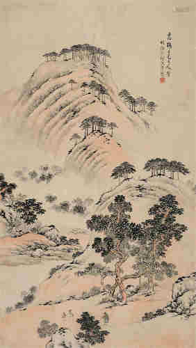 李魁丁卯（1867年）作 山水 镜心 设色纸本