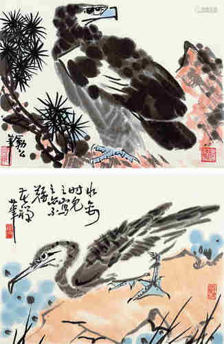 《李苦禅画册》（木版水印） 设色纸本