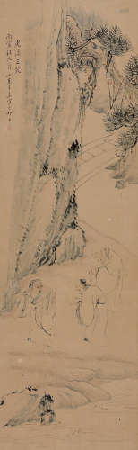 王素丙寅（1866年）作 虎溪三笑 立轴 设色纸本