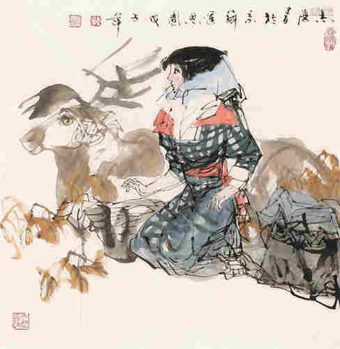 于志学2008年作 训鹿图 镜片 设色纸本