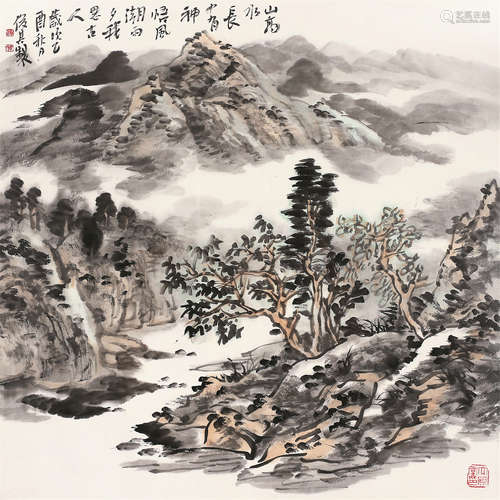 霍俊其山高悟风 镜框 设色纸本