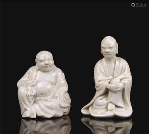 清代 德化窑白瓷弥勒 罗汉像 （二件一组）