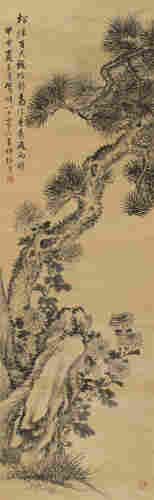 张熊1884年作 松菊延年 立轴 水墨绢本