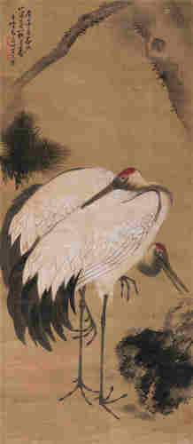 高奇峰庚戌（1910）年作 松鹤延年 立轴 设色纸本