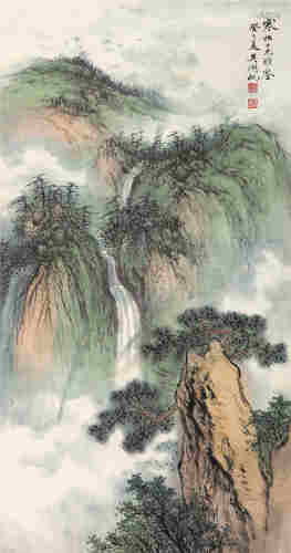 吴湖帆癸巳（1953）年作 山高水长 镜片 设色纸本