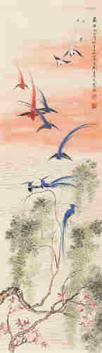 吴青霞丙子（1996）年作 多寿 立轴 设色纸本