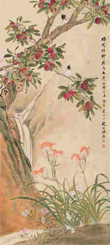 赵叔孺丙寅（1926）年作 花鸟 立轴 设色绢本