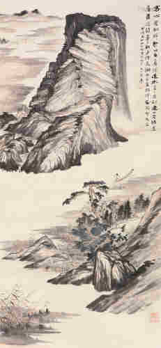 张大千甲戌（1934）年作 寒江独钓图 立轴 设色纸本