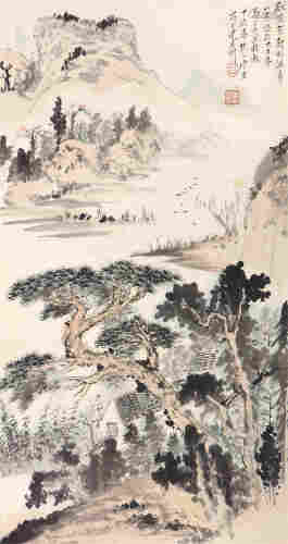 唐云丁亥（1947）年作 山色悠然图 立轴 设色纸本