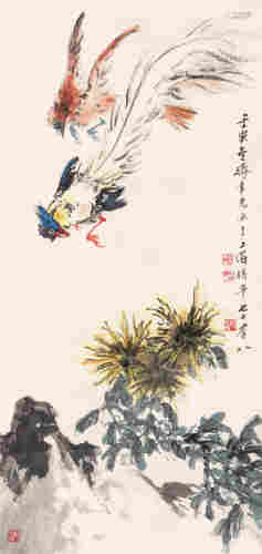 张聿光壬寅（1962）年作 花鸟 立轴 设色纸本