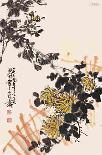 刘昌潮1979年作 东蓠菊 立轴 设色纸本