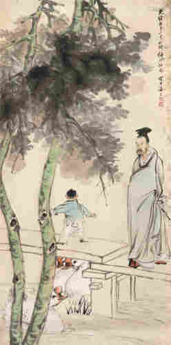 任伯年光绪戊子（1888）年作 义之观鹅 镜片 设色纸本