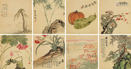 李健 1922年作 花卉 蔬果等（双挖） （四幅） 四屏立轴