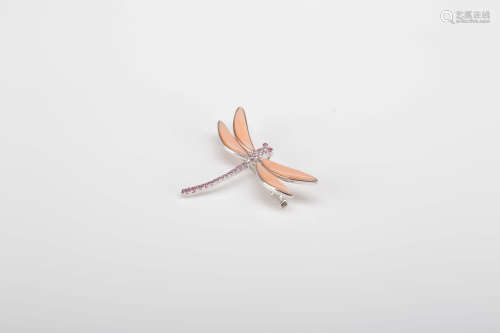 珊瑚蜻蜓胸针