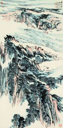 陆俨少 甲子（1984年）作 峡江行 立轴 纸本