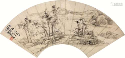吴大徵 辛丑（1901）年作 溪岸萧疏 扇面 水墨纸本