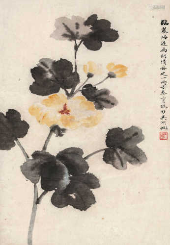 吴湖帆 丙子（1936）年作 花卉 镜框 设色纸本