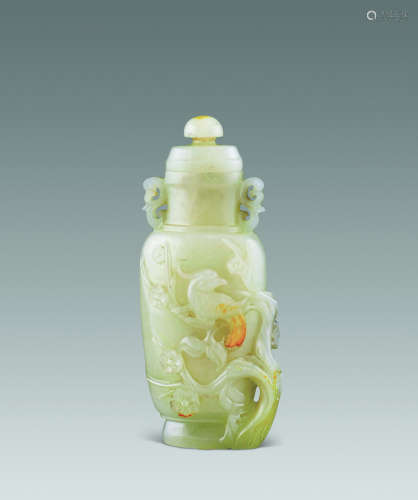 清中期 白玉雕喜鹊登梅纹赏瓶