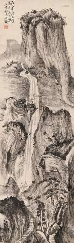 钱瘦铁 壬申（1932）年作 山涧飞泉 立轴 水墨纸本