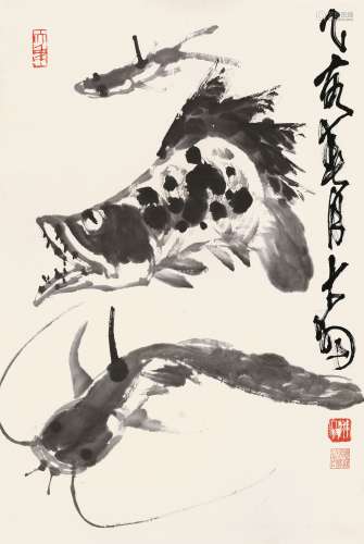 陈大羽 乙亥（1995）年作 年年有余 立轴 水墨纸本