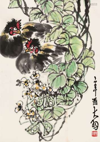 陈大羽 辛酉（1981）年作 双吉图 立轴 设色纸本