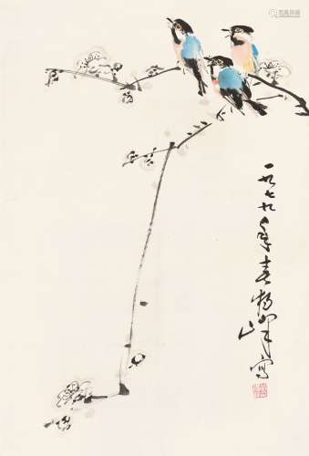 黄独峰 1979年作 花鸟 立轴 设色纸本