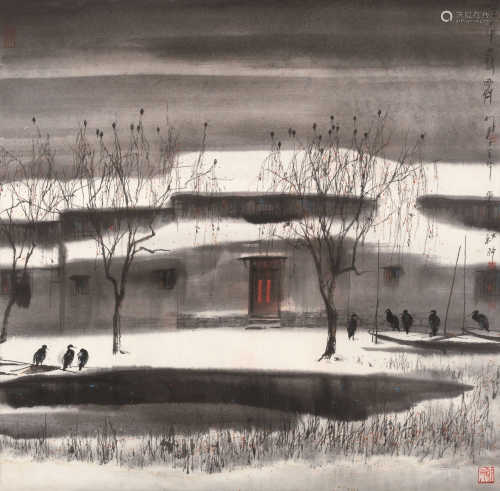 杨明义 庚辰（2000）年作 江南雪霁 镜框 设色纸本