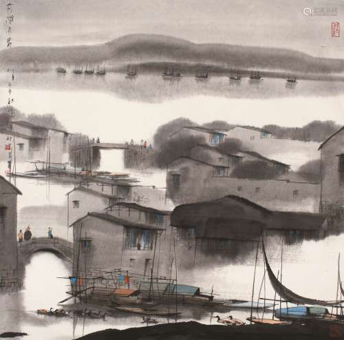 杨明义 甲申（2004）年作 太湖人家 镜片 设色纸本