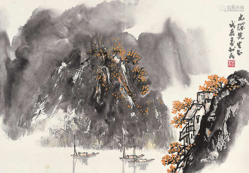 刘书民 戊辰（1988年）作 秋涧 镜片 设色纸本