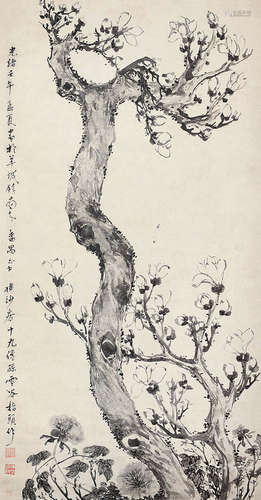 罗清 壬午（1882年）作 花卉 立轴 水墨纸本