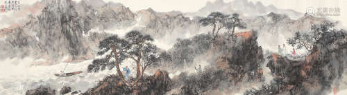 傅益瑶 乙亥（1995年）作 山水人物 镜片 设色纸本