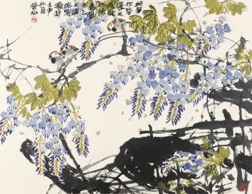 林丰俗 壬申（1992年）作 花鸟 镜片 设色纸本