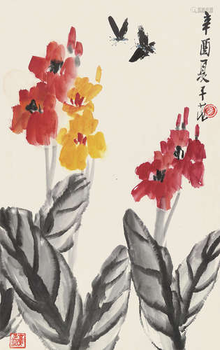 崔子范 辛酉（1981年）作 花卉 立轴 设色纸本