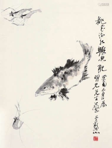 吴静山 癸酉（1993年）作 桃花流水鳜鱼肥 镜片 设色纸本