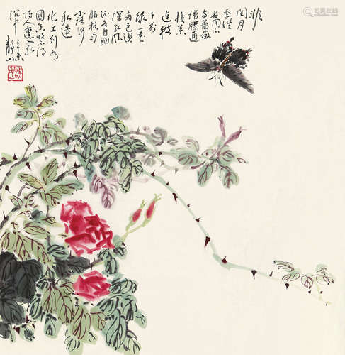 吴静山 辛未（1991年）作 蝶恋花 镜片 设色纸本