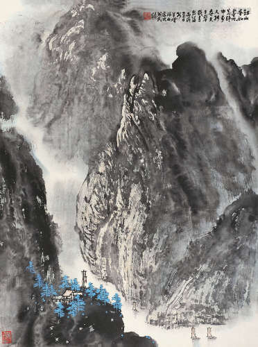 刘书民 丙寅（1986年）作 山水 立轴 设色纸本