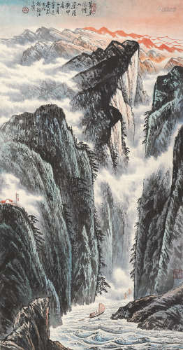 岑学恭 庚申（1980年）作 锦江图 立轴 设色纸本