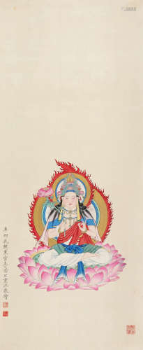 李凤公 辛卯（1951年）作 观音像 立轴 设色绢本