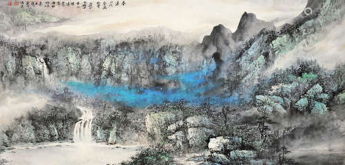 朱永成 丙戌（2006年）作 春瀑 镜片 设色纸本