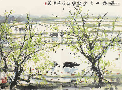 林丰俗 丙子（1996年）作 早春二月 镜片 设色纸本